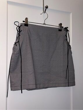 Black & White Gingham Lace-Up Mini Skirt